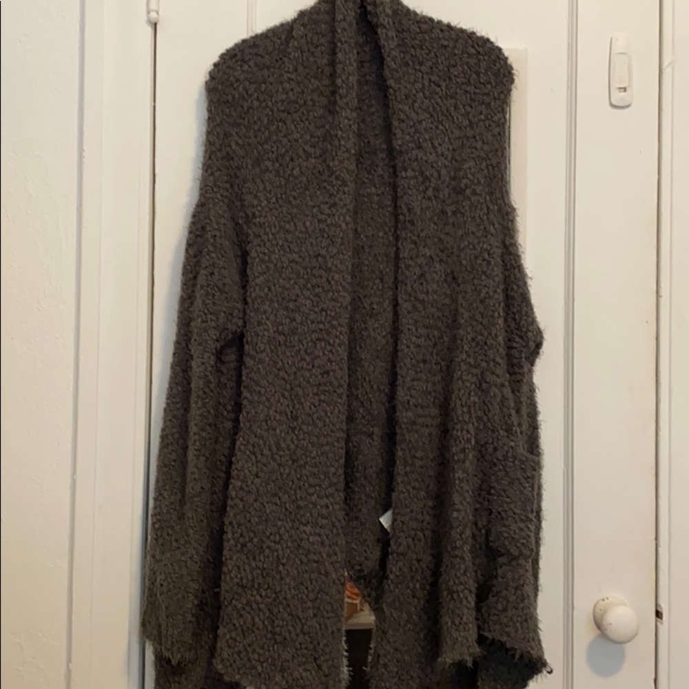 Moss Green soft wrap waterfall cardigan w pockets